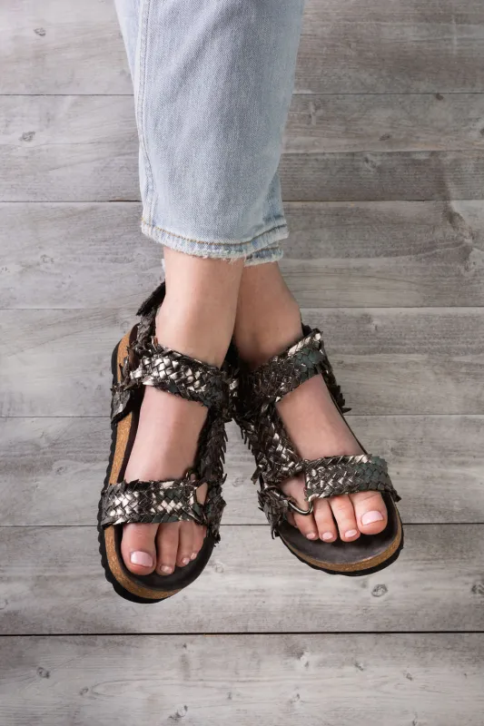 River Dance Woven Sandal in Pewter sold by Charming Charlie