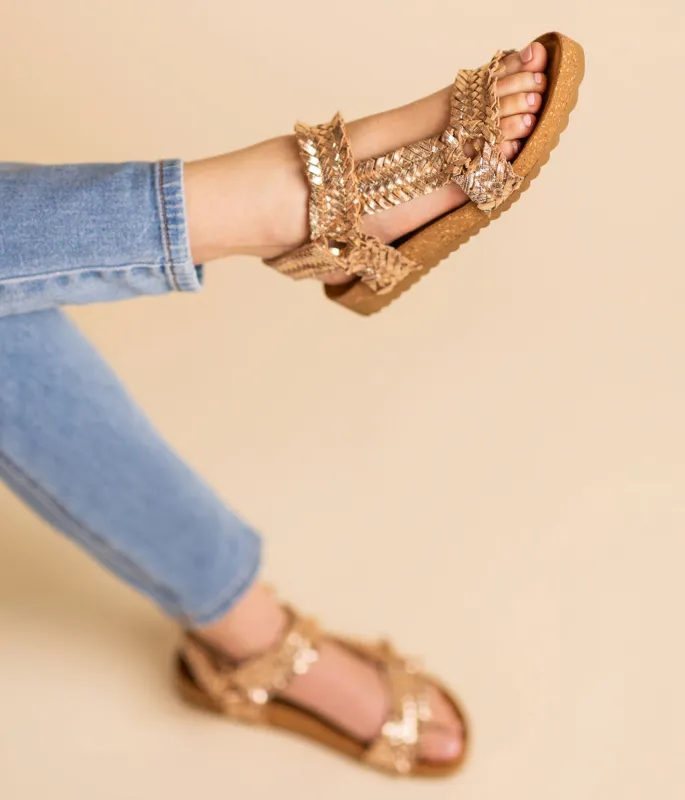 River Dance Woven Sandal in Champagne sold by Charming Charlie