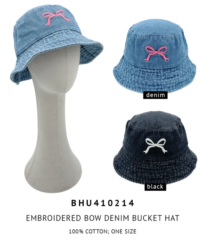 Embroidered Bow Denim Bucket Hat sold by Charming Charlie