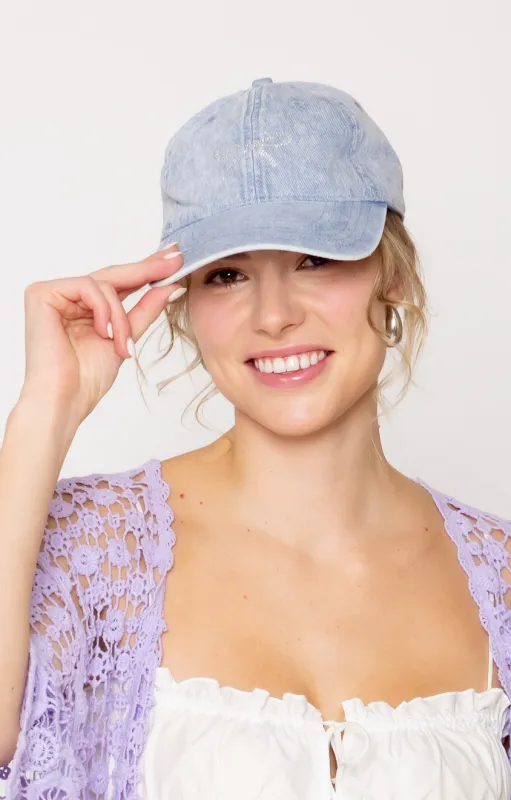 Stone Bow Denim Baseball Cap sold by Charming Charlie