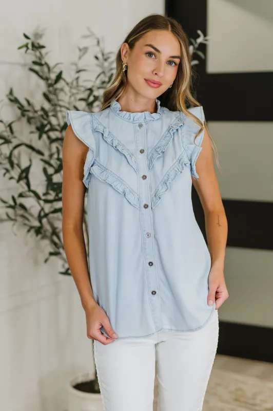 PREORDER: Ruffle Detailed Flutter Sleeve Top sold by Charming Charlie