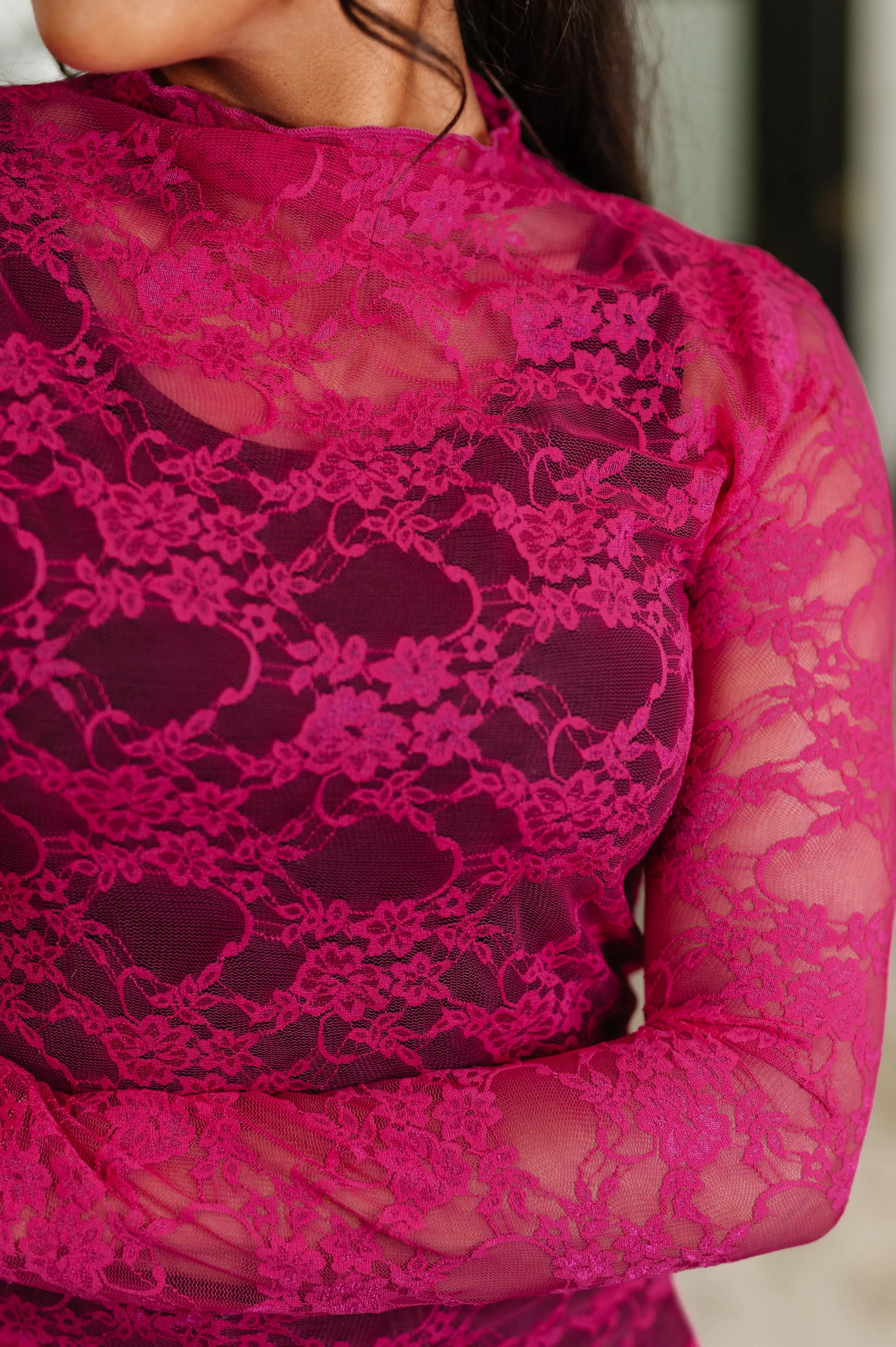 Sheer Intentions Lace Layering Top Fuchsia sold by Charming Charlie product image thumbnail 2