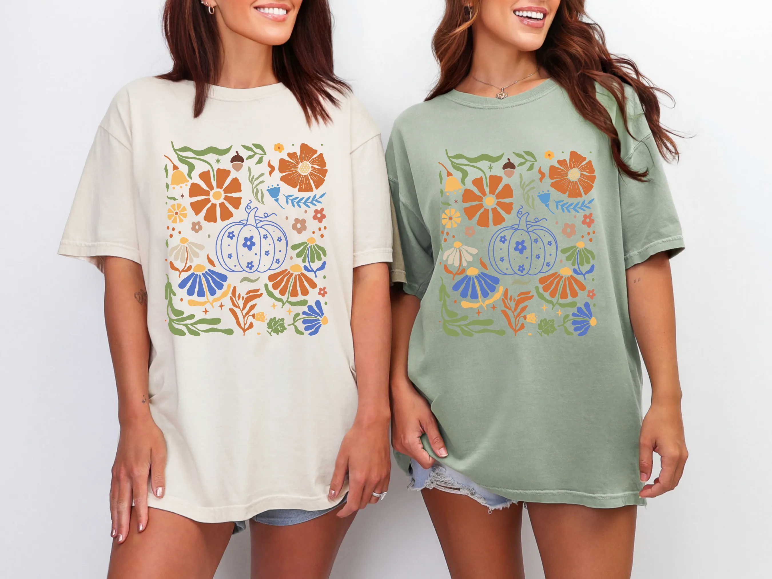 Blue Floral Pumpkin Graphic Tee in Two Colors sold by Charming Charlie