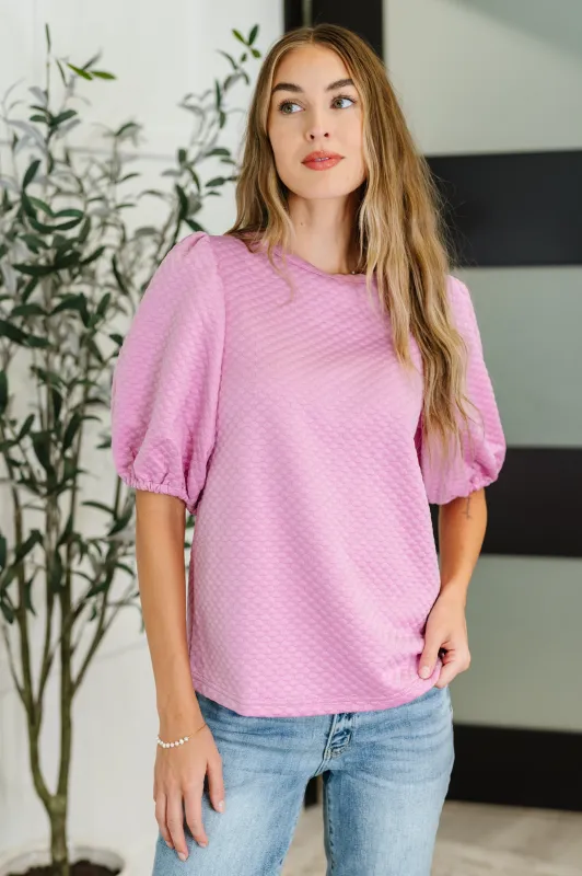 Textured Balloon Sleeve Blouse in Pink sold by Charming Charlie