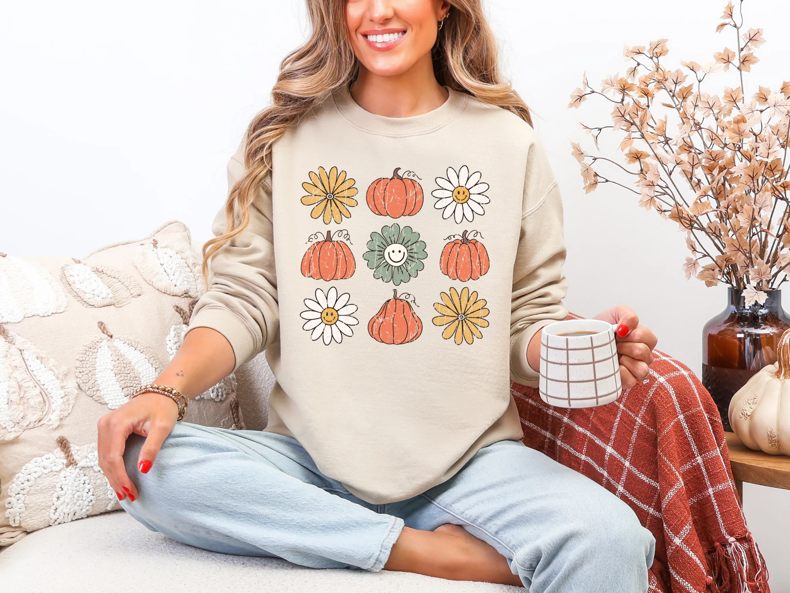 Pumpkin Flowers Retro Sweatshirt sold by Charming Charlie