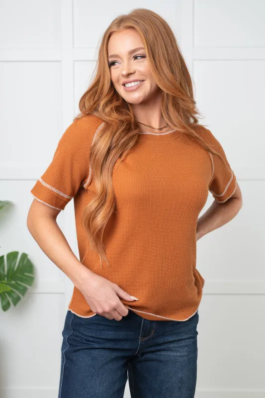 Heartbreaker Waffle Knit Tee in Chestnut sold by Charming Charlie