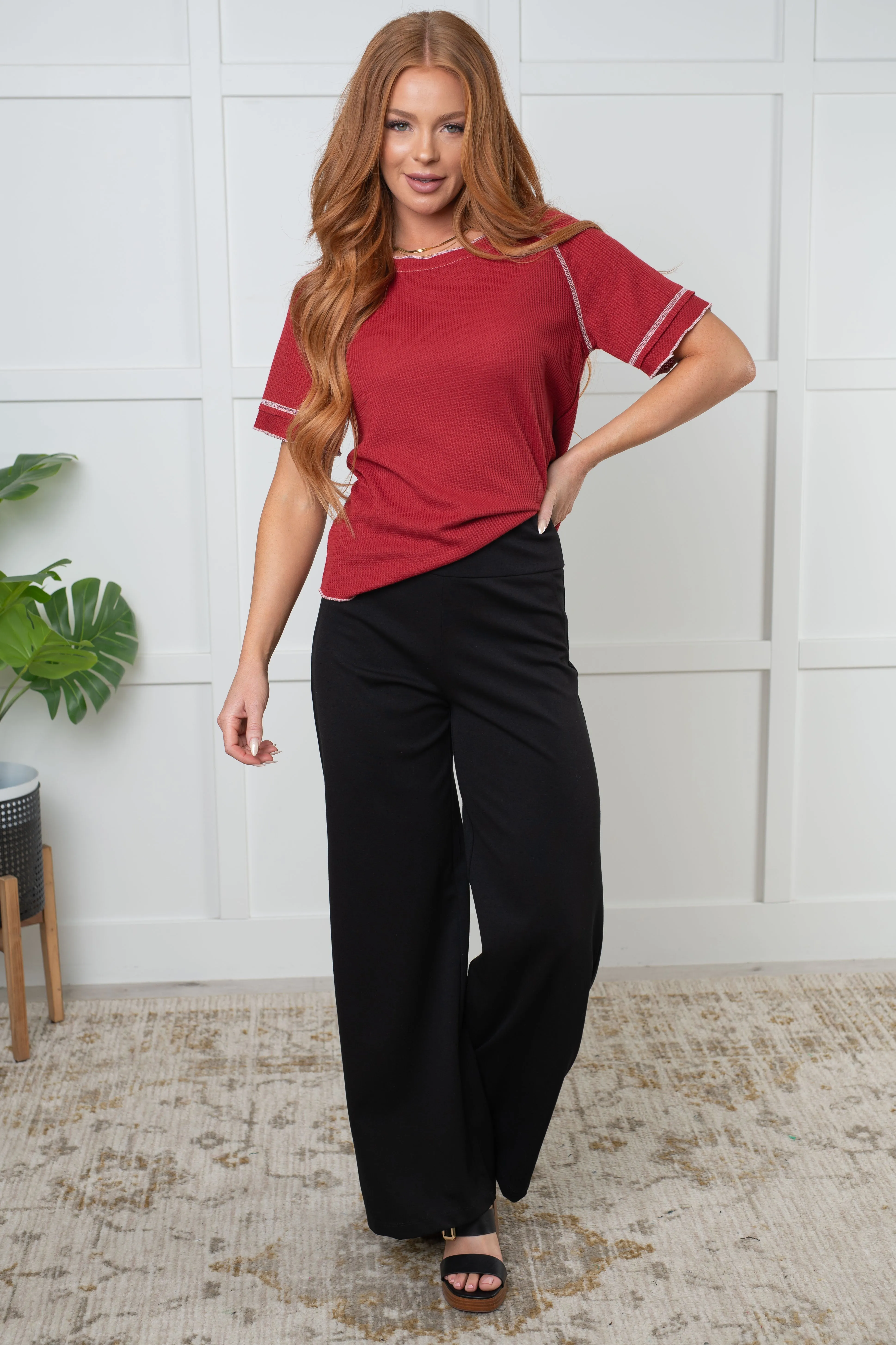 Heartbreaker Waffle Knit Tee in Cranberry sold by Charming Charlie product image thumbnail 3