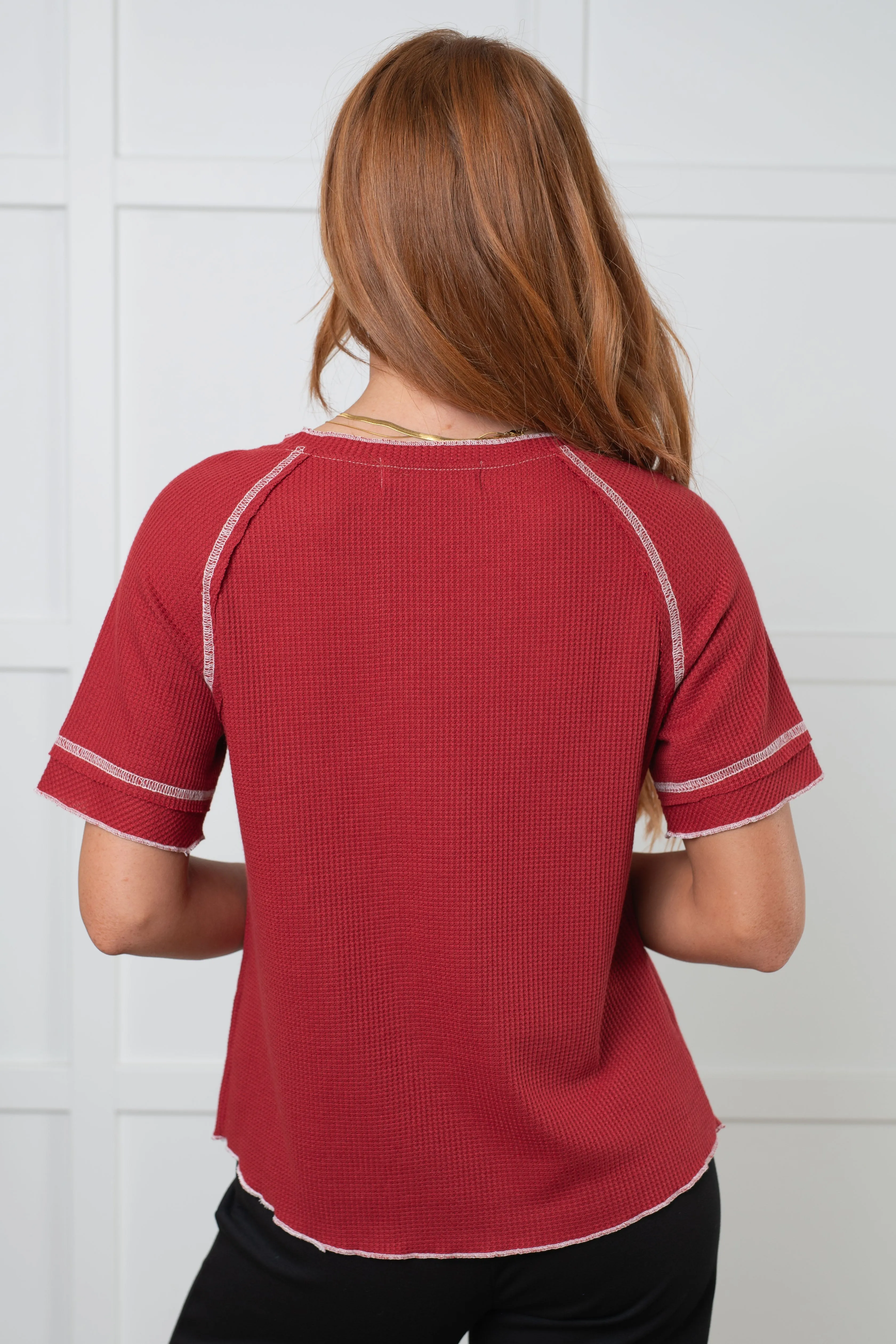 Heartbreaker Waffle Knit Tee in Cranberry sold by Charming Charlie product image thumbnail 5