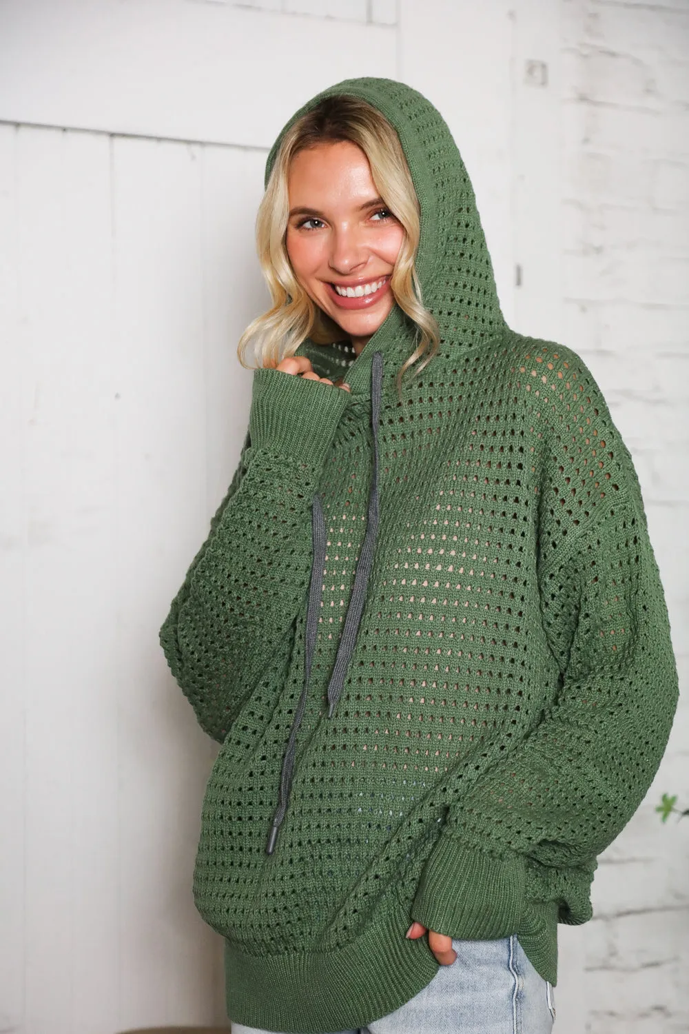 The Chill Knit Olive Pullover Hoodie sold by Charming Charlie product image thumbnail 5