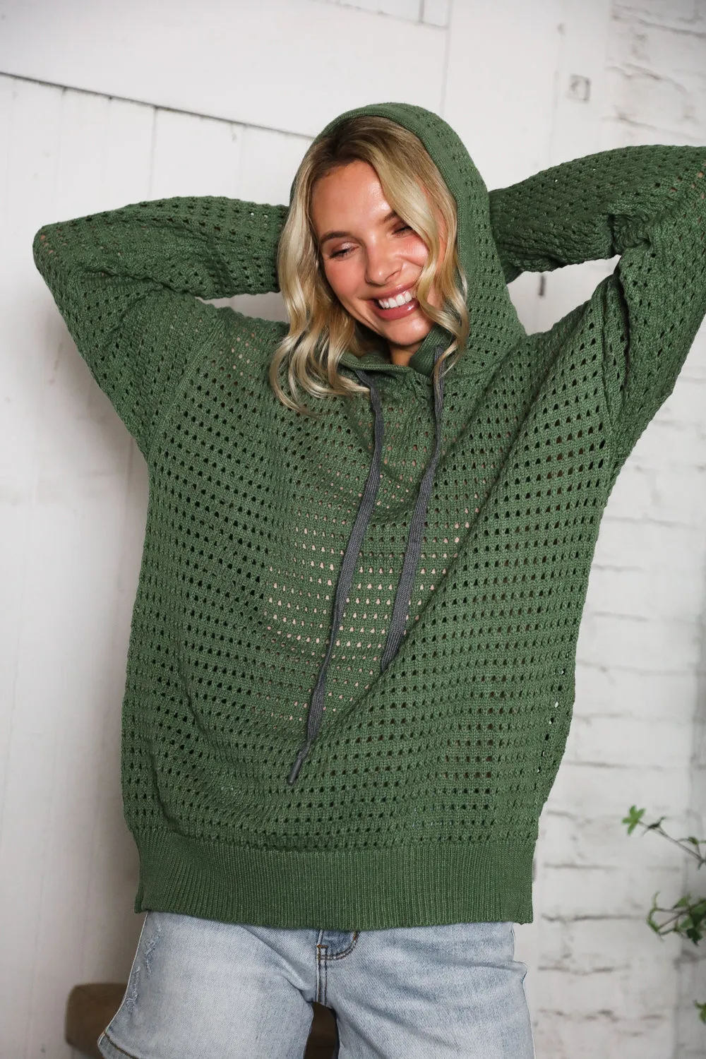 The Chill Knit Olive Pullover Hoodie sold by Charming Charlie product image thumbnail 2