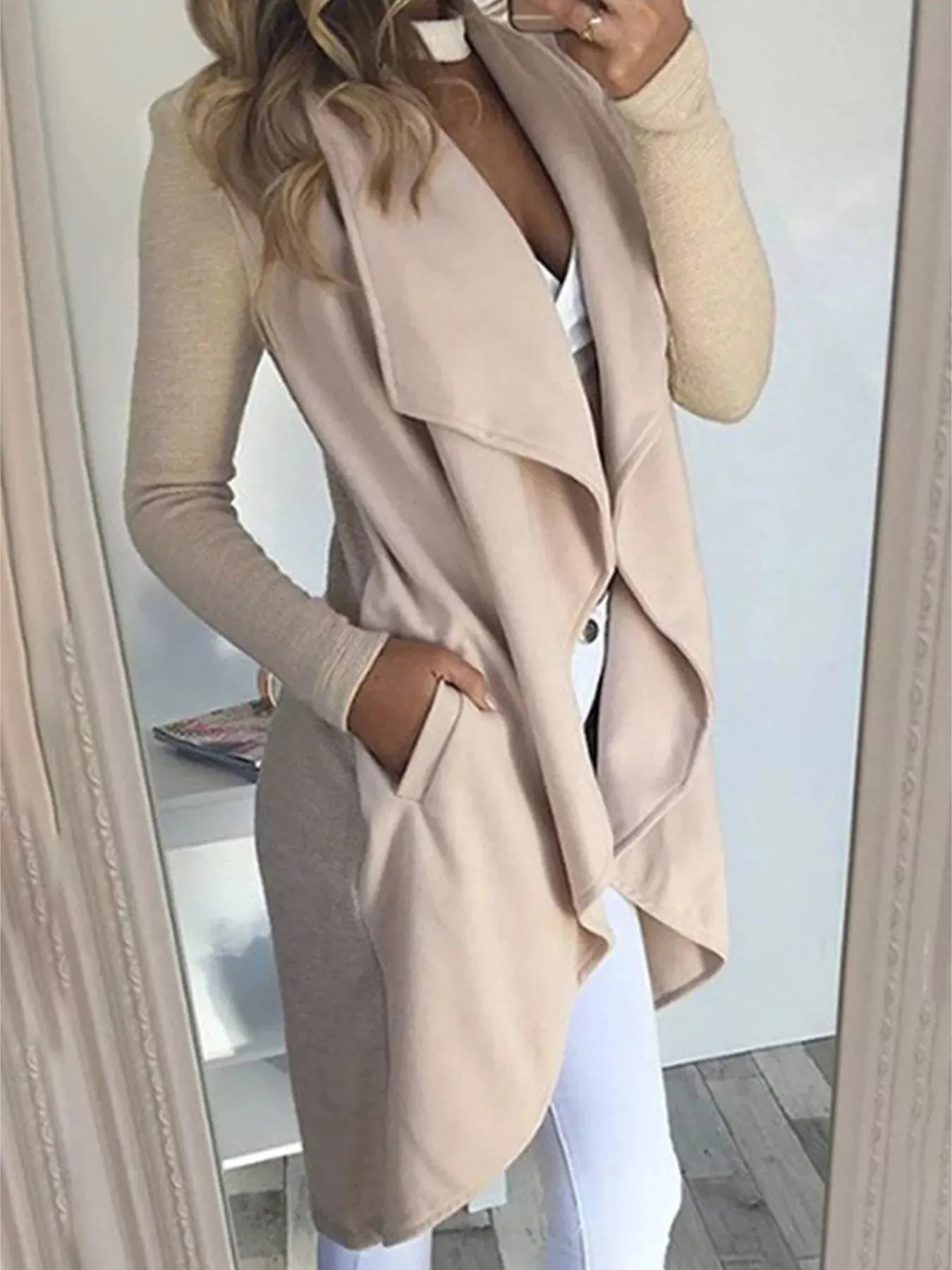 Full Size Lapel Collar Long Sleeve Coat Plus Size sold by Charming Charlie