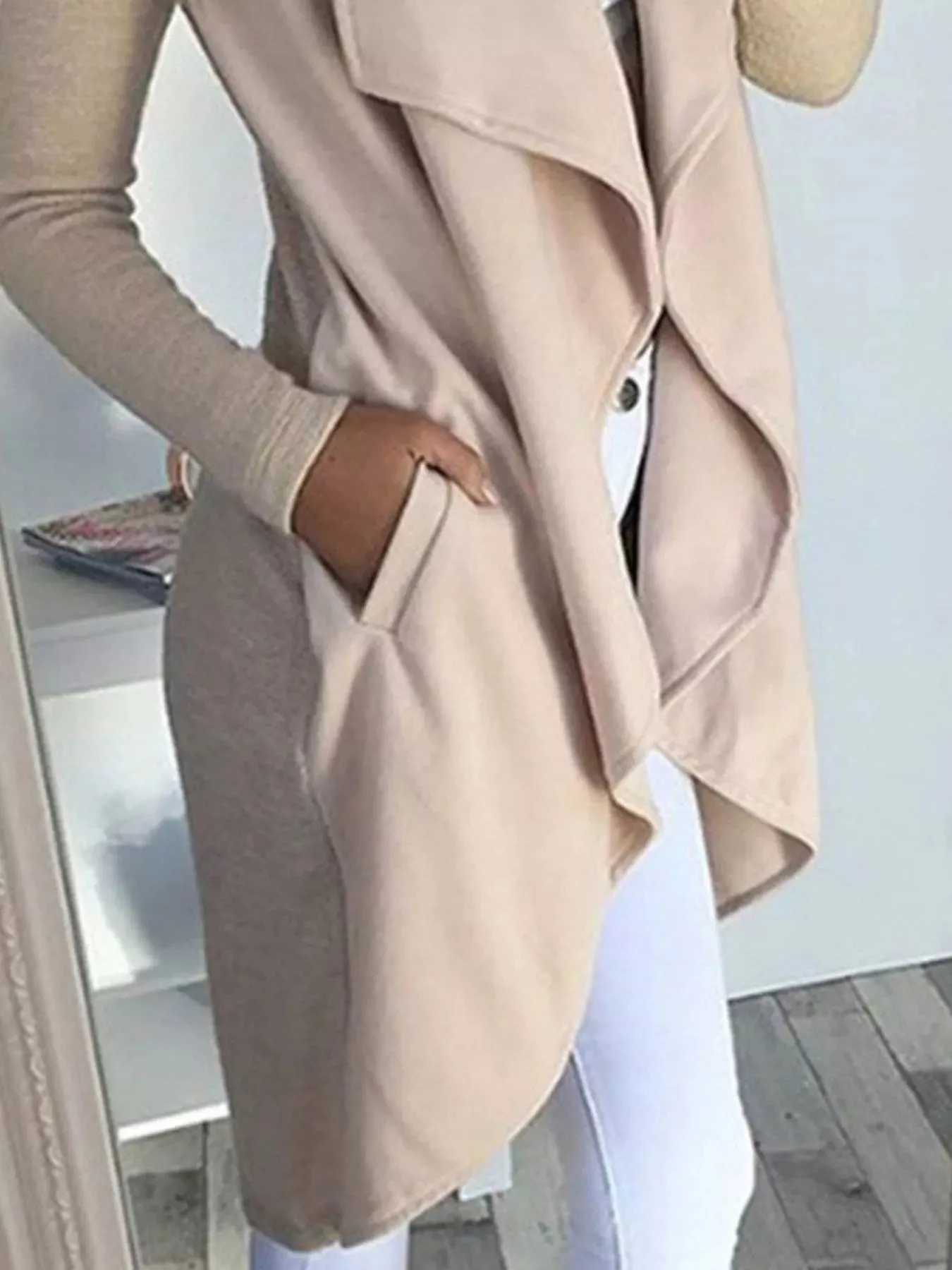 Full Size Lapel Collar Long Sleeve Coat Plus Size sold by Charming Charlie product image thumbnail 3