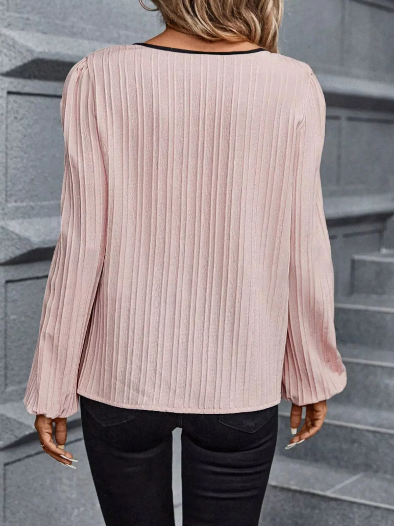 Textured Notched Long Sleeve Blouse sold by Charming Charlie product image thumbnail 2