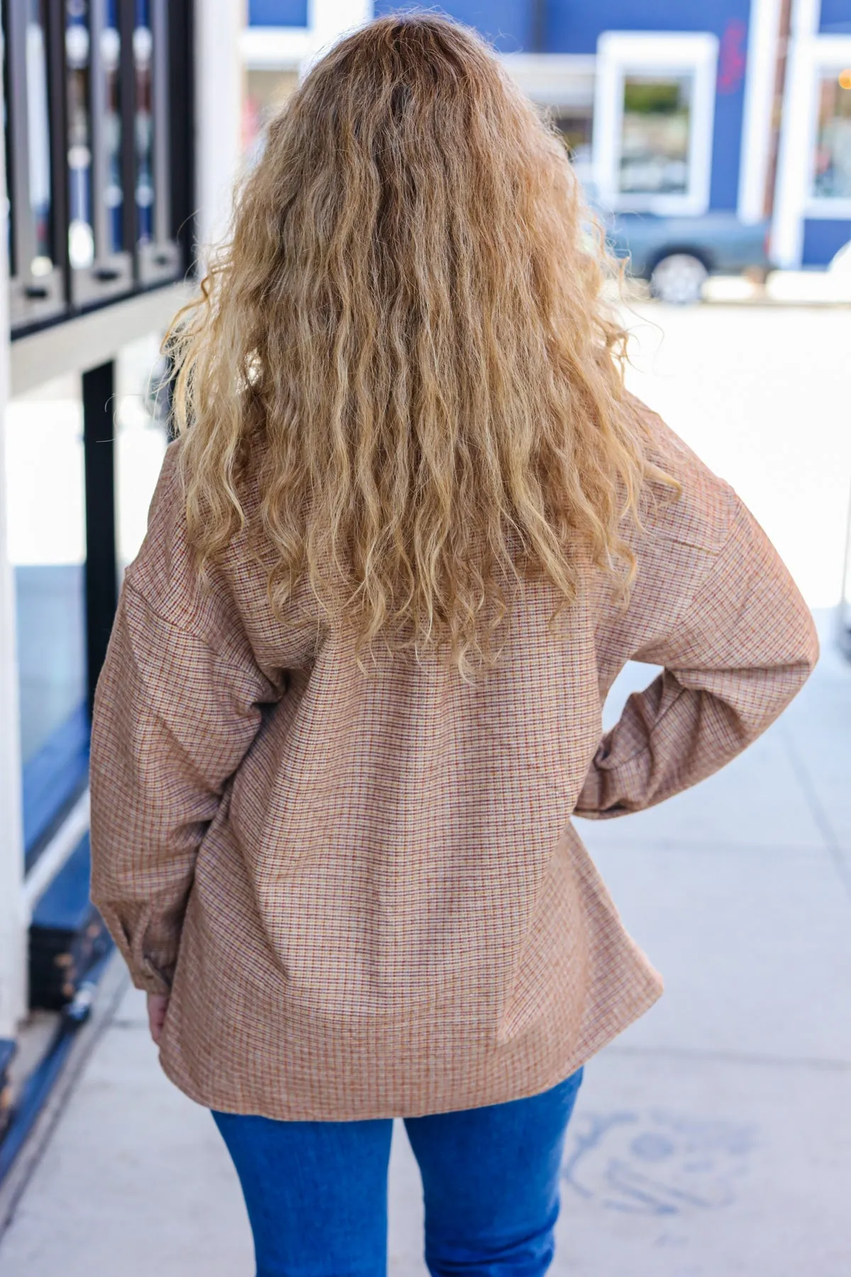 Start Your Day Rust Flannel Plaid Oversized Shacket sold by Charming Charlie product image thumbnail 3