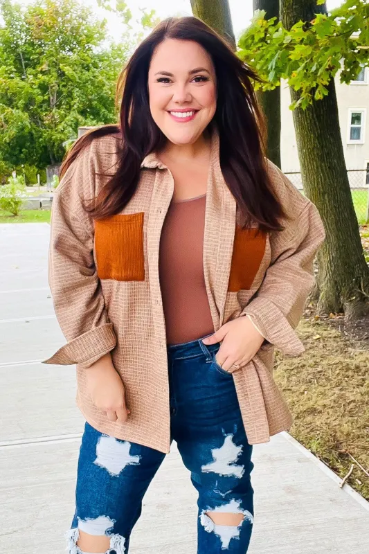 Start Your Day Rust Flannel Plaid Oversized Shacket sold by Charming Charlie