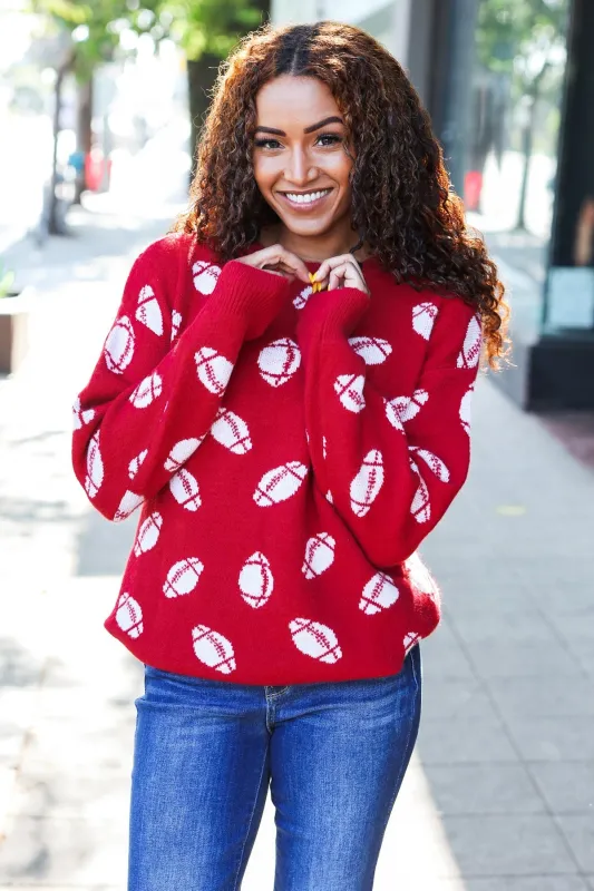 Game Day Red Football Print Jacquard Knit Sweater sold by Charming Charlie