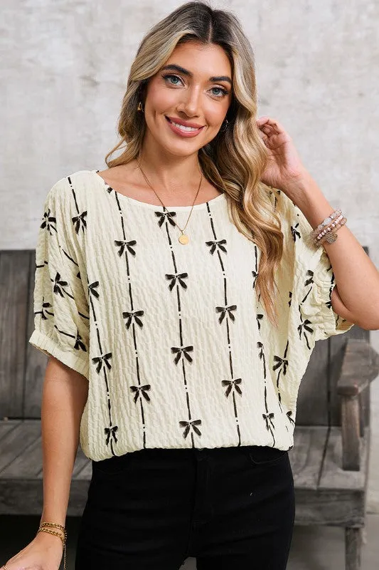 Bow Print Puff Short Sleeve Top sold by Charming Charlie product image thumbnail 5