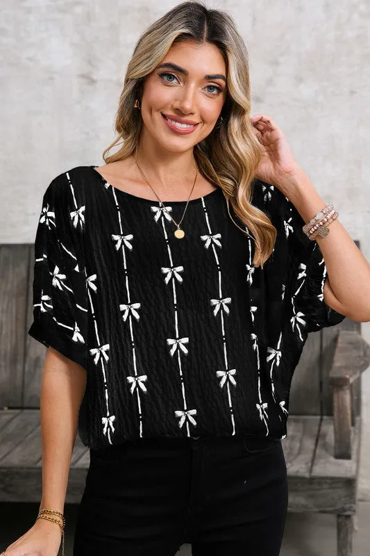 Bow Print Puff Short Sleeve Top sold by Charming Charlie product image thumbnail 4