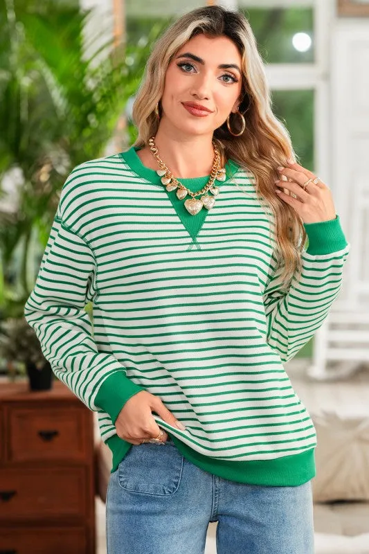 Striped Contrast Trim Long Sleeve Top sold by Charming Charlie
