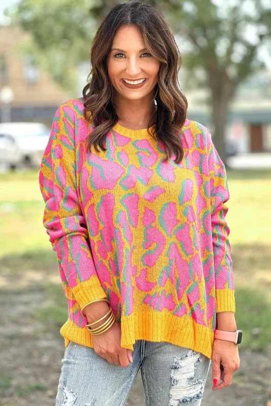 Abstract Print Ribbed Trim Baggy Sweater sold by Charming Charlie