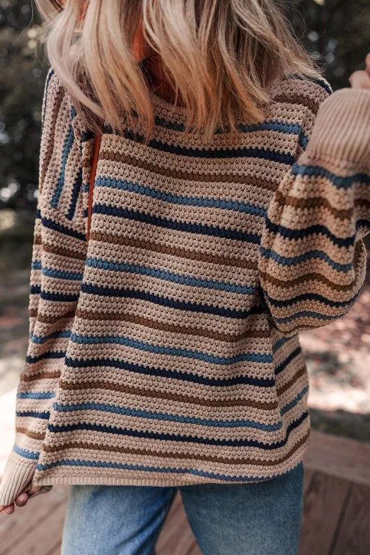 Striped Knitted Drop Shoulder Round Neck Sweater sold by Charming Charlie