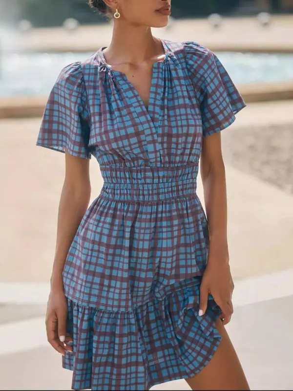 Printed Notched Short Sleeve Dress sold by Charming Charlie