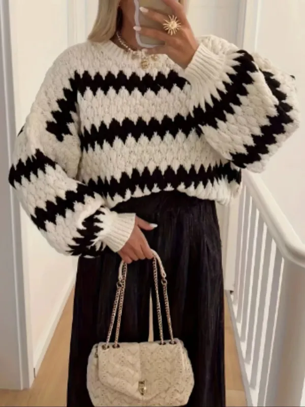 Striped Round Neck Dropped Shoulder Sweater sold by Charming Charlie