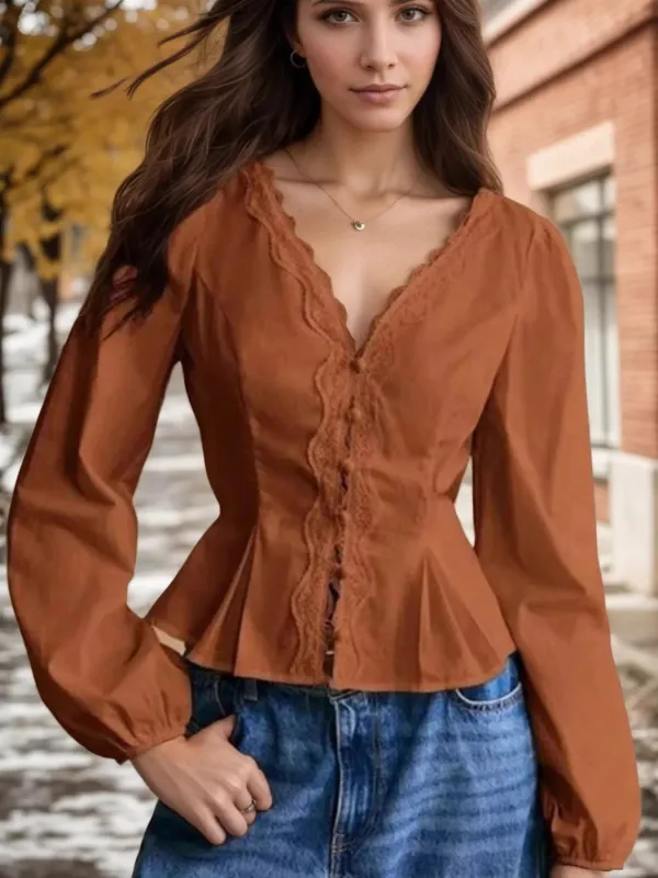 Lace Detail Balloon Sleeve Blouse sold by Charming Charlie