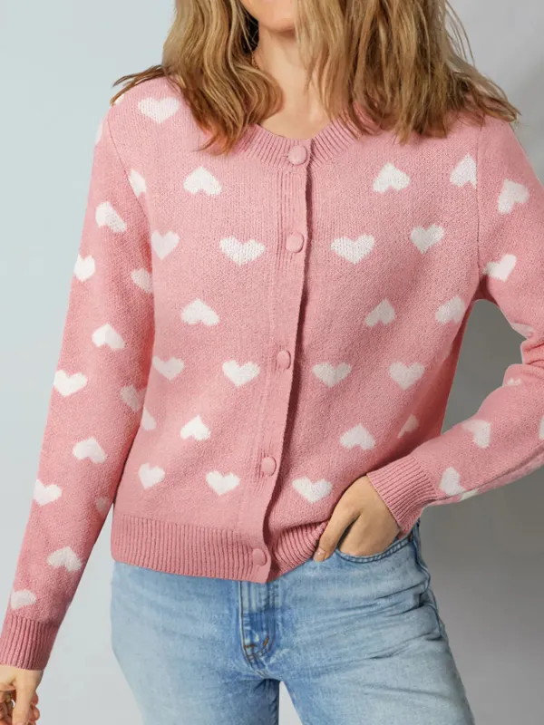 Heart Pattern Button Front Cardigan sold by Charming Charlie