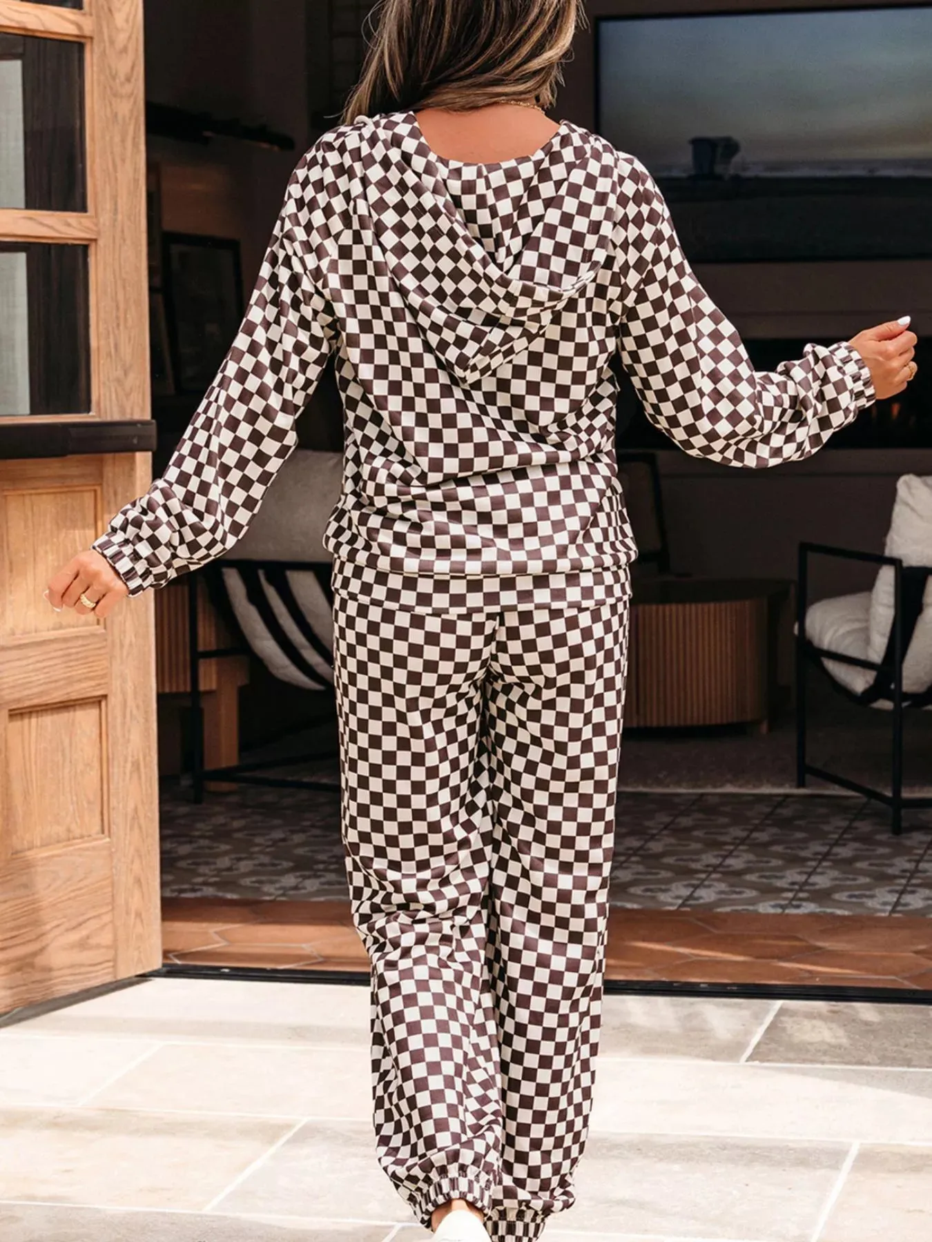 Checkered Drawstring Hoodie and Pants Set sold by Charming Charlie product image thumbnail 2