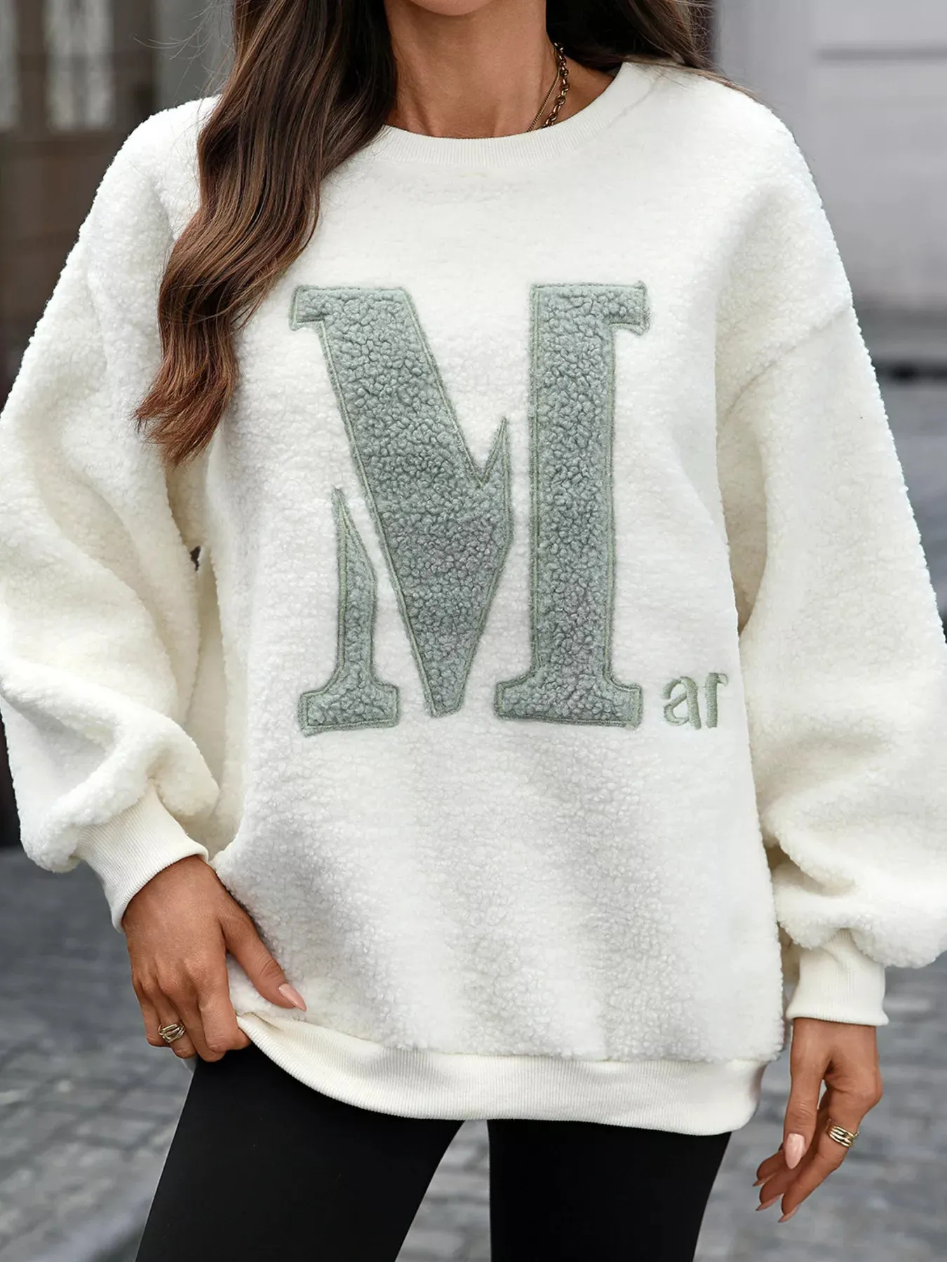 Letter Round Neck Fleece Sweatshirt sold by Charming Charlie