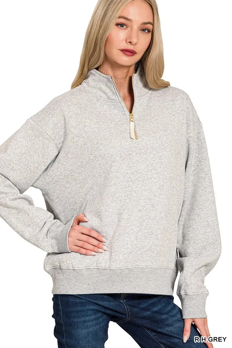 Zenana Fleece Half Zip Sweatshirt sold by Charming Charlie