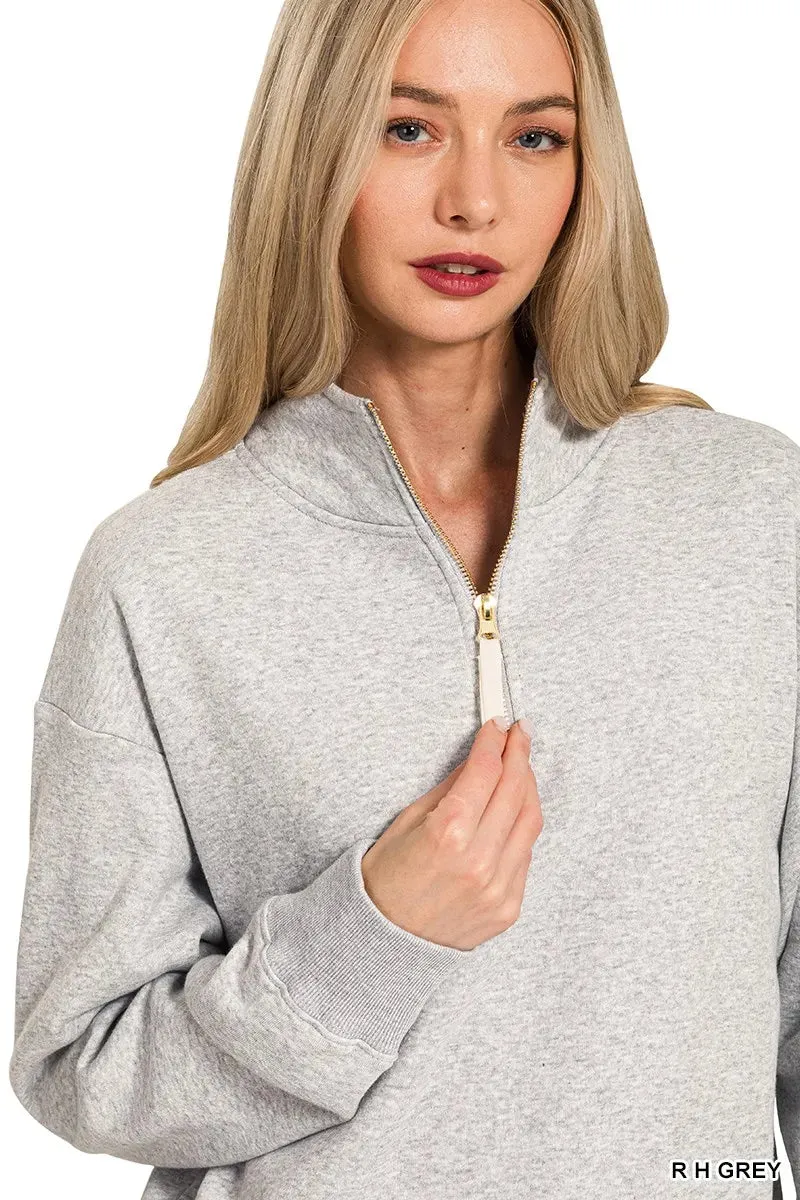 Zenana Fleece Half Zip Sweatshirt sold by Charming Charlie product image thumbnail 5
