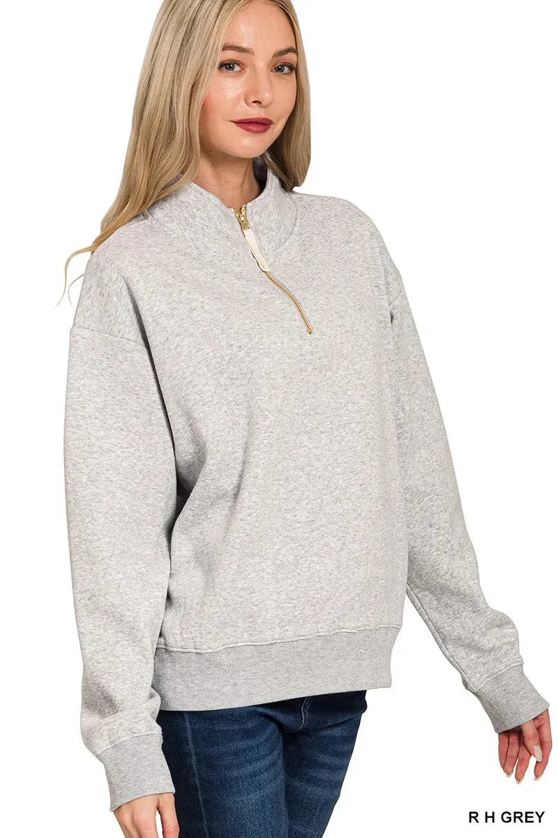 Zenana Fleece Half Zip Sweatshirt sold by Charming Charlie product image thumbnail 2