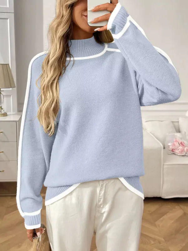 Contrast Trim Turtleneck Long Sleeve Sweater sold by Charming Charlie