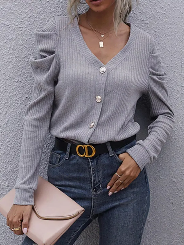 Ribbed V-Neck Button-Up Cardigan sold by Charming Charlie