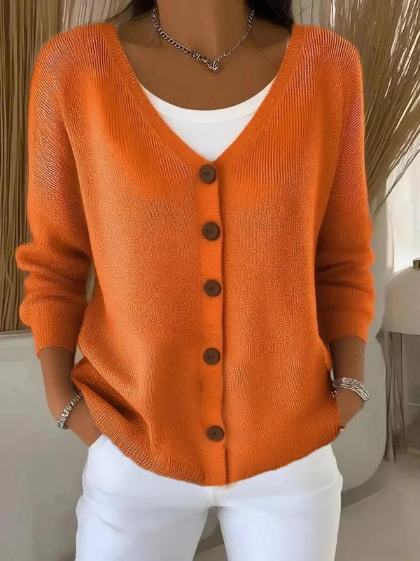 Full Size Button-Front V-Neck Cardigan Plus Size sold by Charming Charlie