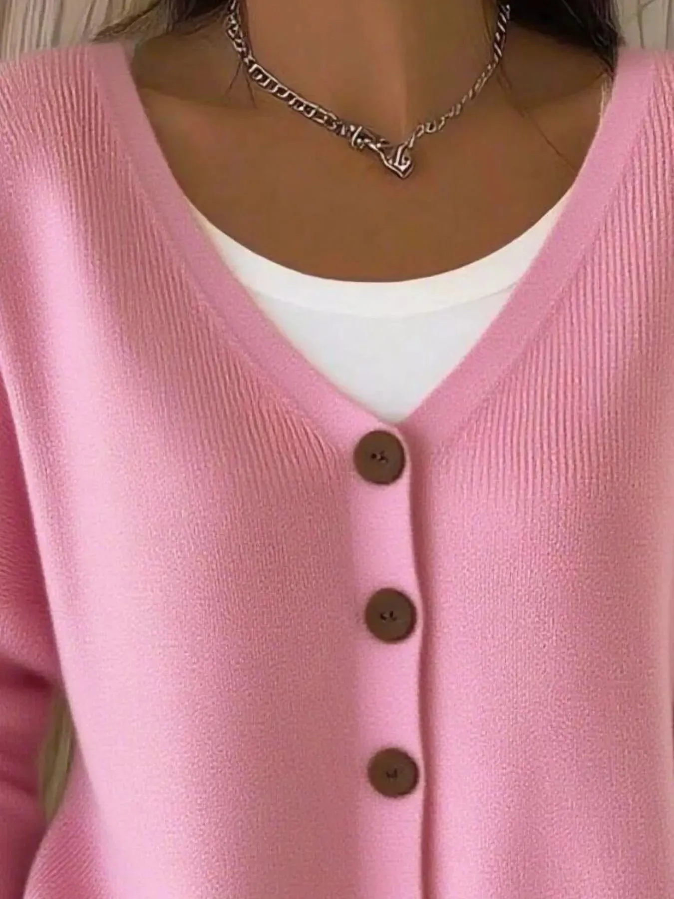 Full Size Button-Front V-Neck Cardigan Plus Size sold by Charming Charlie product image thumbnail 5