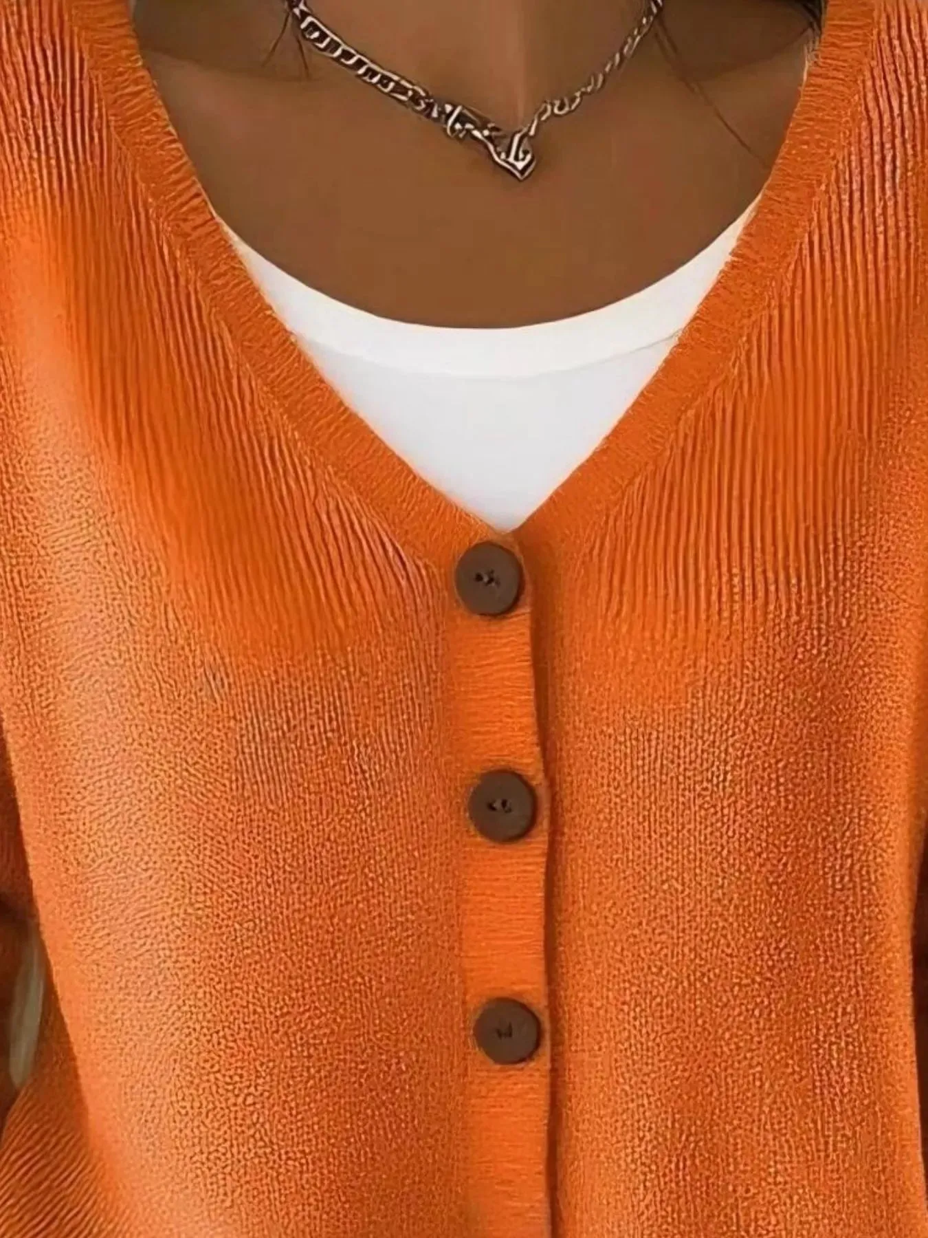Full Size Button-Front V-Neck Cardigan Plus Size sold by Charming Charlie product image thumbnail 2