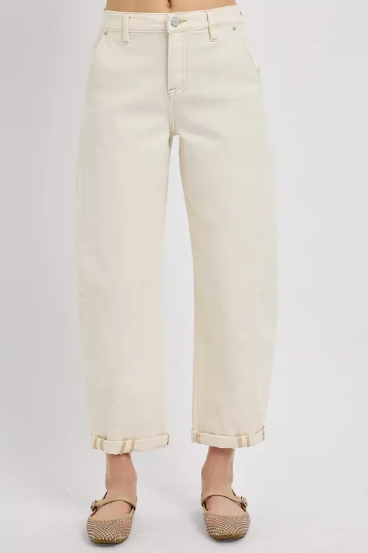 RISEN High Rise Relaxed Barrel Cuffed Jeans sold by Charming Charlie