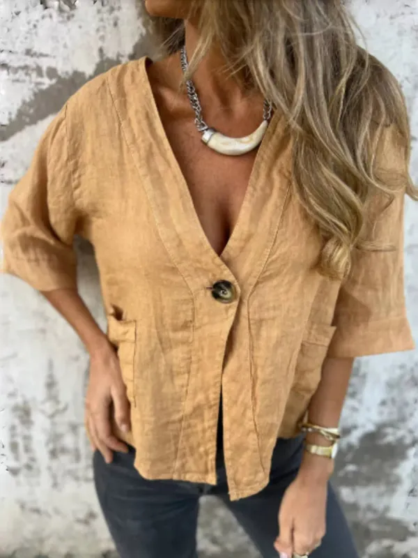 Full Size One Button V-Neck Shirt Plus Size sold by Charming Charlie