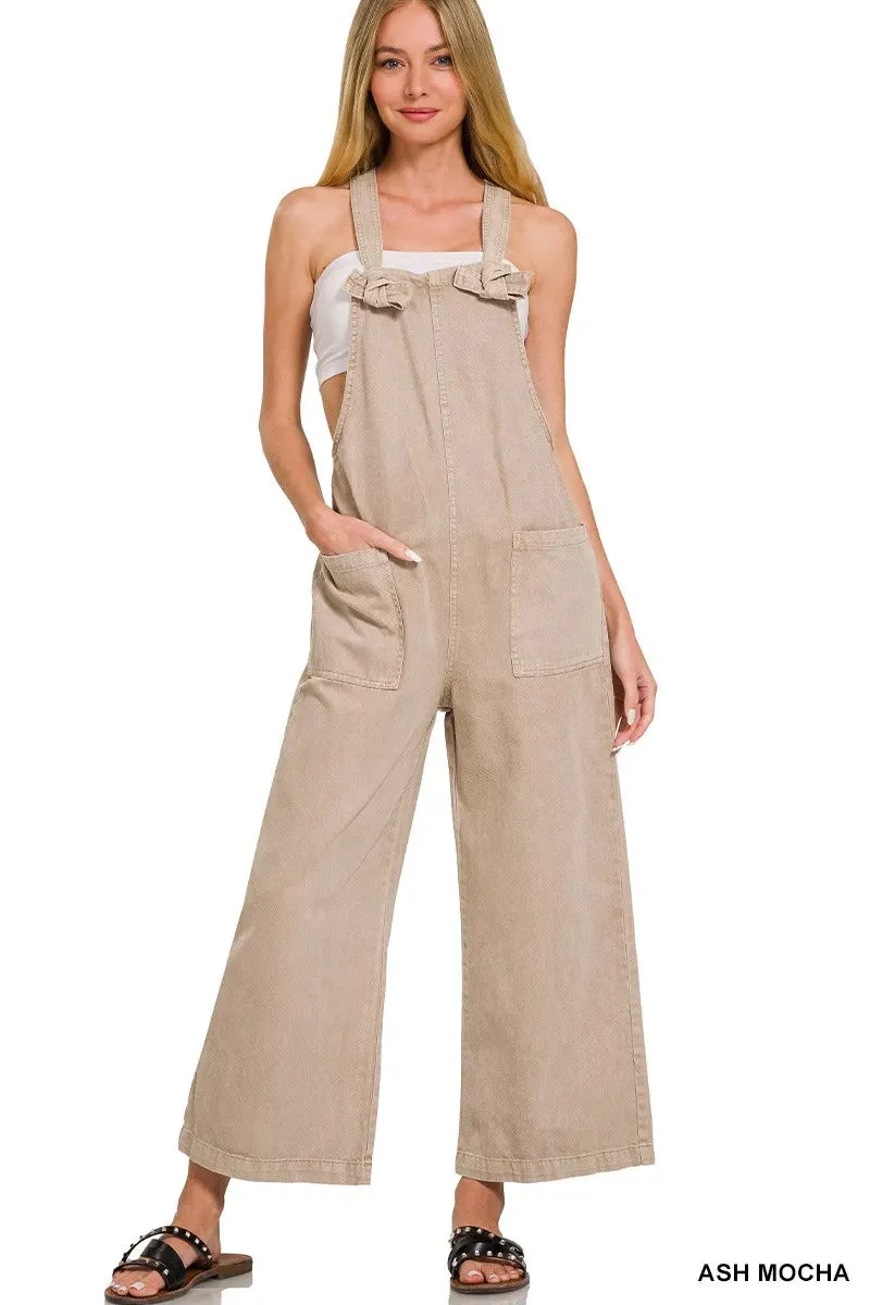 Zenana Washed Knot Strap Pockets Jumpsuit sold by Charming Charlie