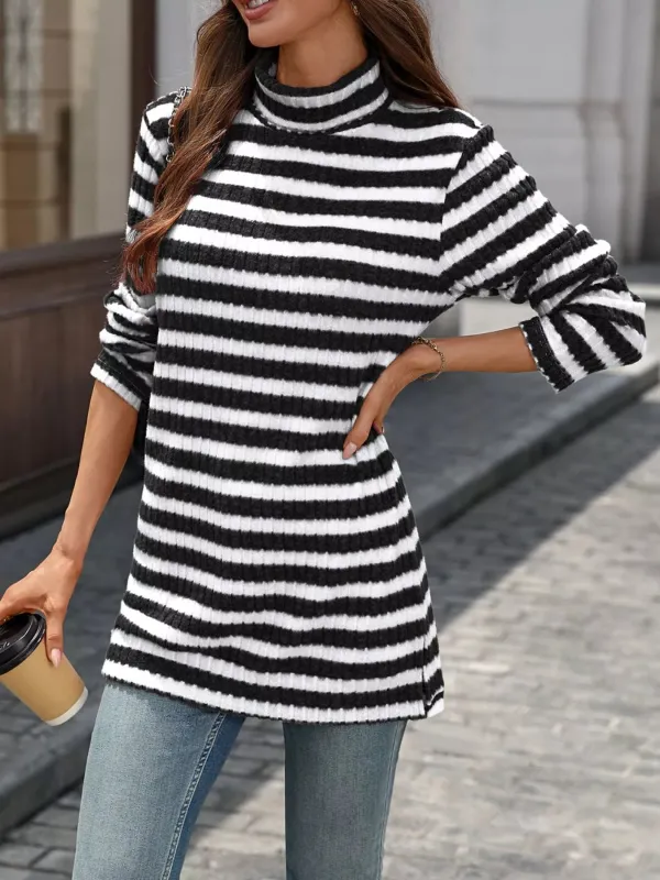 Striped Turtleneck Long Sleeve Knit Top sold by Charming Charlie