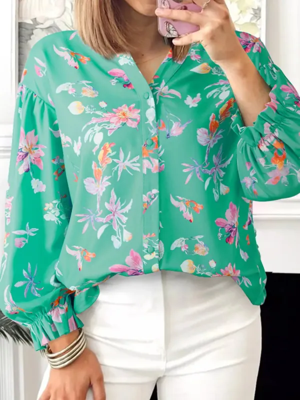Floral Lantern Sleeve Button Front Shirt sold by Charming Charlie