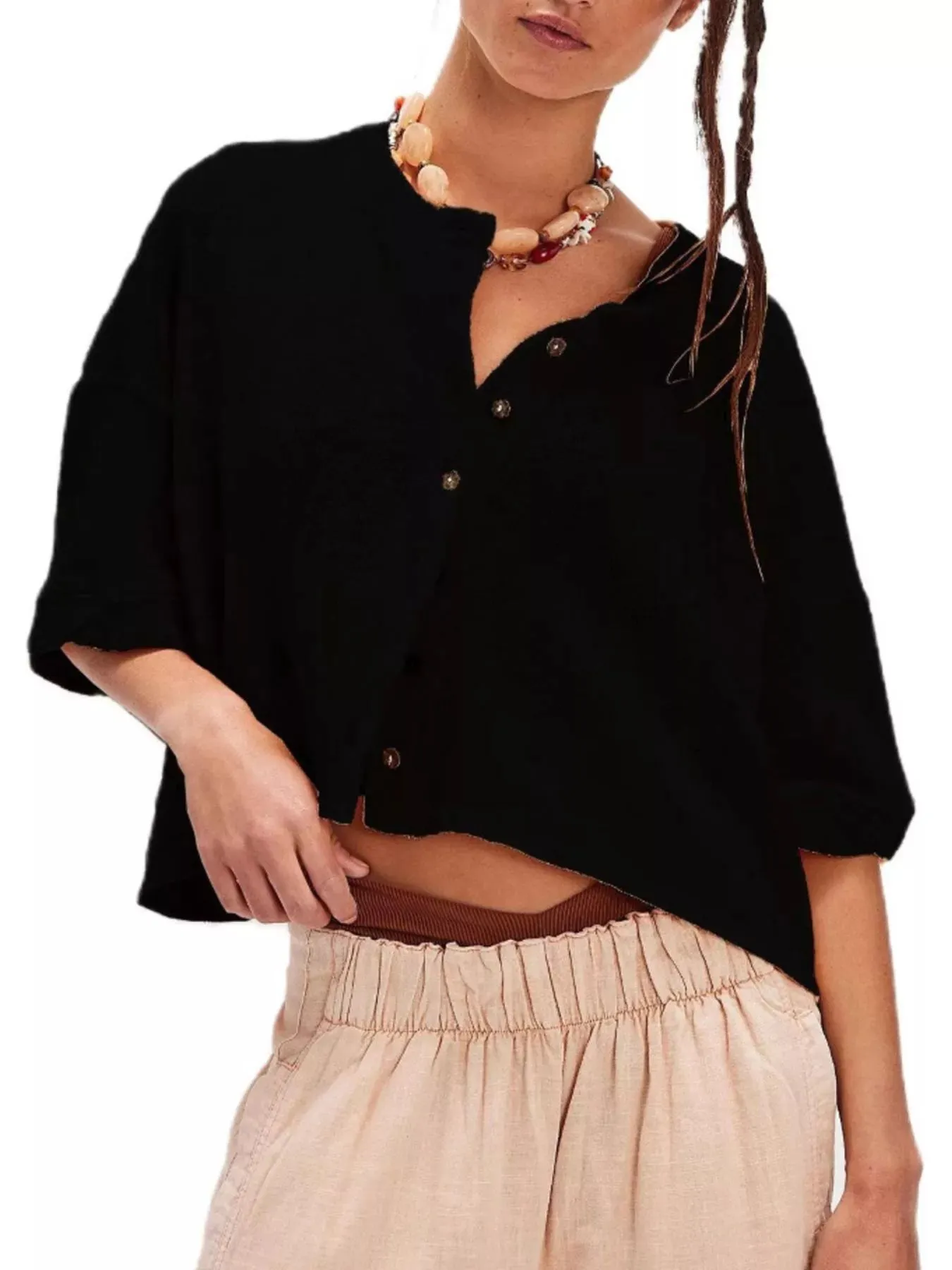Button-Front Half Sleeve Cardigan sold by Charming Charlie product image thumbnail 5