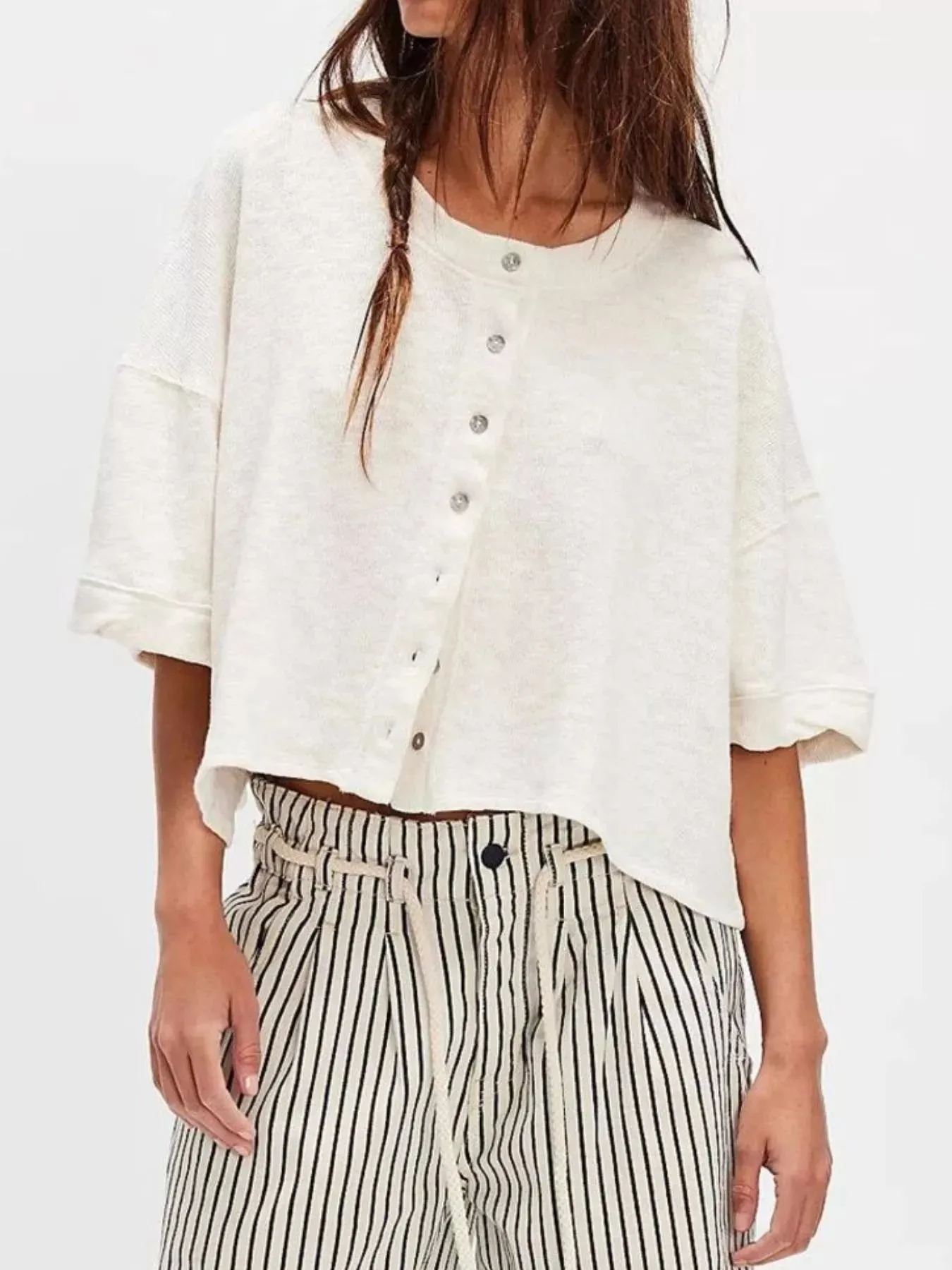 Button-Front Half Sleeve Cardigan sold by Charming Charlie product image thumbnail 4