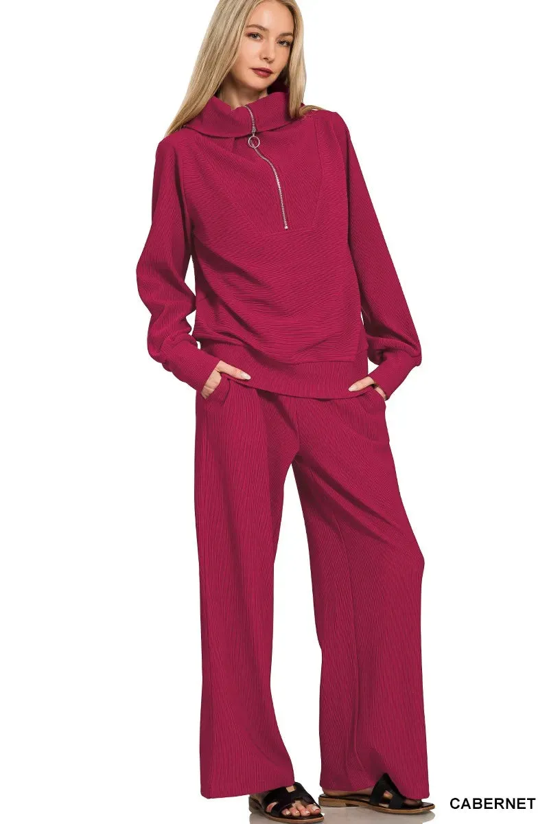 Zenana Ribbed High Neck Half Zip Pullover & Pants Set sold by Charming Charlie product image thumbnail 2