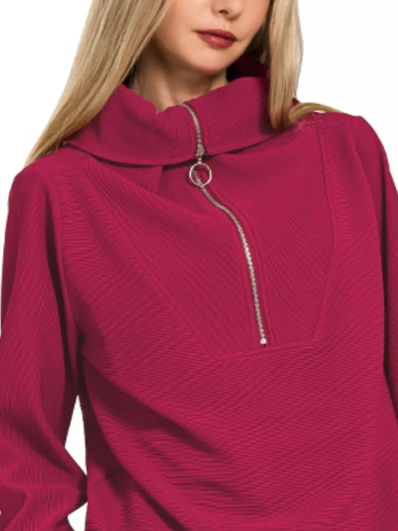 Zenana Ribbed High Neck Half Zip Pullover & Pants Set sold by Charming Charlie product image thumbnail 3