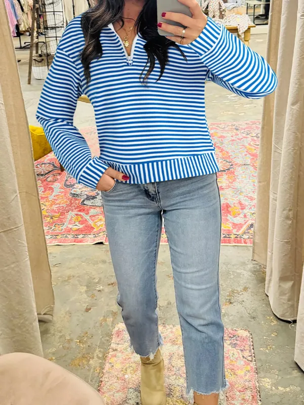 Stripe Quarter Zip Collar Long Sleeve Top sold by Charming Charlie
