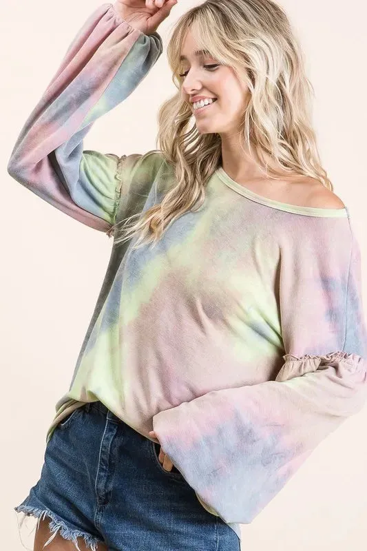 BiBi Tie Dye French Terry Sweatshirt With Bubble Sleeves sold by Charming Charlie product image thumbnail 5